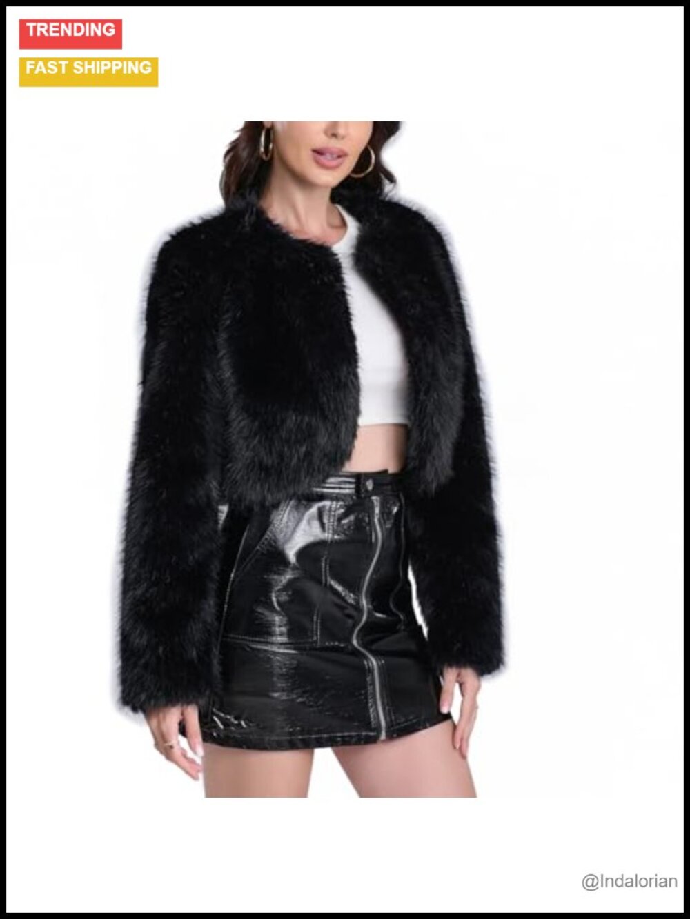 Faux Fur Cropped Coat Long Sleeve Open Front Winter Jacket